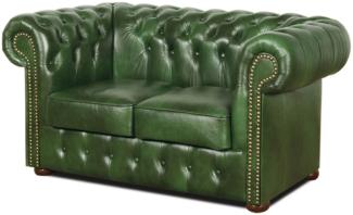 Casa Padrino Chesterfield Echtleder 2er Sofa Grün 160 x 90 x H. 78 cm - Luxus Kollektion