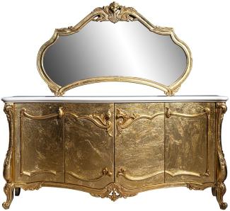 Casa Padrino Luxus Barock Möbel Set Sideboard mit Spiegel Weiß / Gold - Prunkvoller Massivholz Schrank mit elegantem Wandspiegel - Möbel im Barockstil