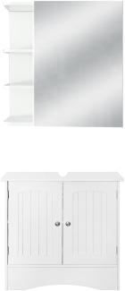 Badmöbel Set 2-Teilig Landhausstil Weiß aus Holz ML-Design
