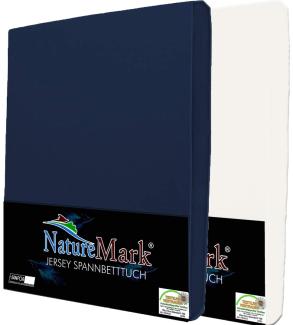 NatureMark 2er Pack Jersey Spannbettlaken, Spannbetttuch 100% Baumwolle in vielen Größen und Farben MARKENQUALITÄT ÖKOTEX Standard 100 | 120 x 200 cm - Navy/Weiss