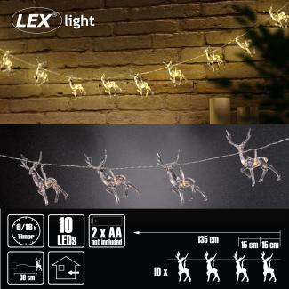 10er LED Hirsch Lichterkette Batterie warmweiß Weihnachtslichter Beleuchtung