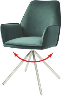 Esszimmerstuhl HWC-G67, Küchenstuhl Stuhl mit Armlehne, drehbar Auto-Position, Samt MVG ~ grün, Edelstahl