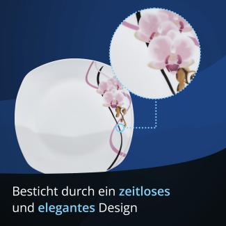 KHG | Kombiservice im klassischen Design mit Orchidee-Blumenmuster | Geschirrset 30-teilig 6 Personen | Kaffeeservice & Tafelservice aus Porzellan in weiß/rosa