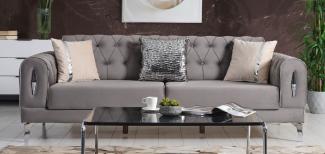 Casa Padrino Luxus Schlafsofa Grau / Silber 225 x 95 x H. 83 cm - Wohnzimmer Sofa mit 4 Kissen - Luxus Wohnzimmer Möbel