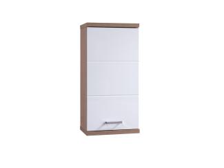 HOMEXPERTS Badezimmer Wandschrank NUSA / Moderner Badhängeschrank in Sonoma Eiche Hochglanz weiß lackiert / mit silbernem Türgriff / 35. 5 x 24. 5 x 73 cm (B x T x H)