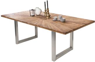 TABLES&Co Tisch 220x100 Teak Natur Metall Silber