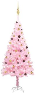 vidaXL Künstlicher Weihnachtsbaum mit LEDs & Schmuck Rosa 210cm PVC