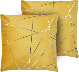 Dekokissen geometrisches Muster Samtstoff gelb 45 x 45 cm 2er Set PINUS