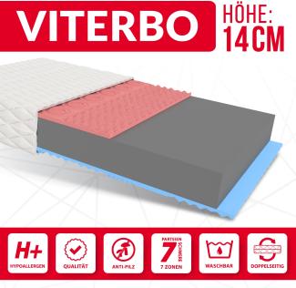 'Viterbo' Kaltschaummatratze mit Visco profilierter Schaum, 7-Zonen, H3, 14 x 200 x 80 cm