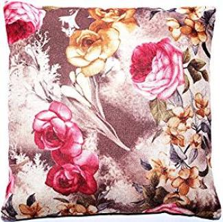 Natürlichen Jute Stoff Kissenbezug mit Aquarell Blumen Muster aus Indien - 40 cm x 40 cm