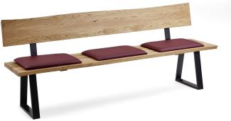 Sitzbank mit Rückenlehne Dido 220 x 54 x 87 Küchenbank Holz massiv Wildeiche/Weinrot 12111-220