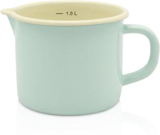 KRÜGER 104146 Milchtopf mit Ausguss 1000 ml mit Literskala, Mint, Stahlemaille