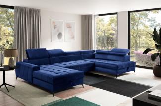 Wohnlandschaft Schlafsofa AGNESA Stoff Salvador Dunkelblau Ottomane Links