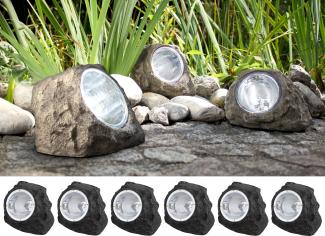 LED DEKO Solarsteine für den Garten & Außenbereich - 6er SET, grau