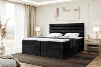 MEBLINI Boxspringbett KARIM 140x200 cm mit Bettkasten - H4/Schwarz Samt Polsterbett - Doppelbett mit Topper & Taschenfederkern-Matratze