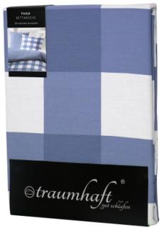 Traumhaft gut schlafen – Perkal-Bettwäsche, 2-teilig, mit Karo-Muster, versch. Farben und Größen : Jeans : 80 x 80 cm, 155 x 220 cm
