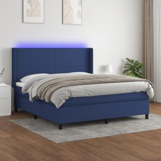 vidaXL Boxspringbett mit Matratze & LED Blau 180x200 cm Stoff