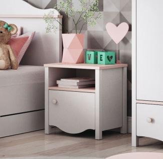 Nachtkonsole "Mia" Nachtschrank 45cm weiß rosa 1-türig