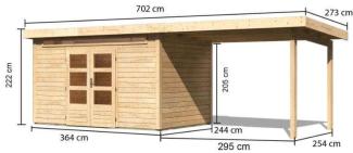 Gartenhaus Kandern 7 - 364x244 cm inkl. Anbaudach 3,20m, 28 mm Holz terragrau, Karibu