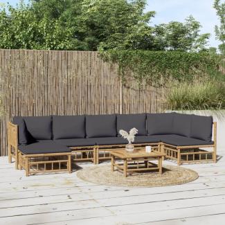 vidaXL 8-tlg. Garten-Lounge-Set mit Dunkelgrauen Kissen Bambus