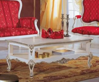 Casa Padrino Luxus Barock Couchtisch Weiß / Silber - Edler Wohnzimmertisch im Barockstil - Barock Wohnzimmer Möbel - Luxus Qualität - Made in Italy