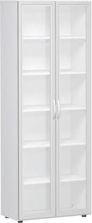 Flügeltürenschrank mit satinierten Glastüren im Holzrahmen, weiß, 80 x 42 x 216 cm