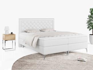Boxspringbett Doppelbett mit zwei Bettkästen und Topper - MACAN - 200x200cm - Weiß Kunstleder - H4