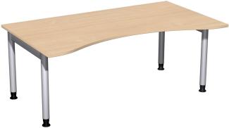 Schreibtisch '4 Fuß Pro' höhenverstellbar, 180x100cm, Buche / Silber