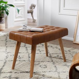 KADIMA DESIGN Moderner Chesterfield-Lederhocker für Wohnzimmer - Stilvoller Sitzakzent mit robusten Holzbeinen.