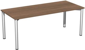 Schreibtisch '4 Fuß Flex', feste Höhe 180x80cm, Nussbaum / Silber