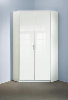 Eckkleiderschrank >Clack< in HOCHGLANZ LACK WEISS - 95x198x95cm (BxHxT)