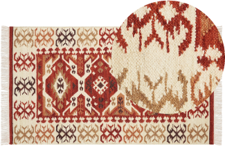 Kelim Teppich Wolle mehrfarbig 80 x 150 cm geometrisches Muster Kurzflor VOSKEVAZ