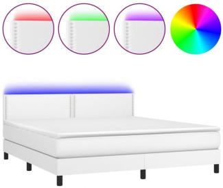 Boxspringbett mit Matratze & LED Weiß 160x200 cm Kunstleder (Farbe: Weiß)
