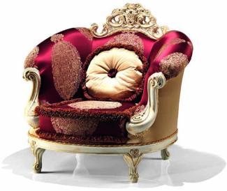 Casa Padrino Luxus Barock Sessel Bordeauxrot / Weiß / Gold - Barockstil Wohnzimmer Sessel mit elegantem Muster - Barock Möbel - Barock Wohnzimmer & Hotel Möbel - Luxus Qualität - Made in Italy