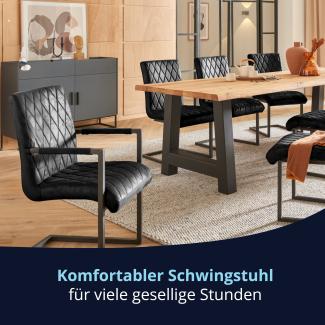 KHG 4er Set Esszimmerstühle mit Armlehnen Bezug aus Mikrofaser Schwarz | Freischwinger bis 110 kg - Küchenstuhl, Schwingstuhl, Polsterstuhl mit Schaumstofffüllung und Wellenfederung