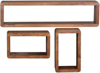 KADIMA DESIGN Wandregal Set TEKO CUBES aus Massivholz - 3-teiliges Unikat mit abgerundeten Ecken und hoher Belastbarkeit. Farbe: Braun