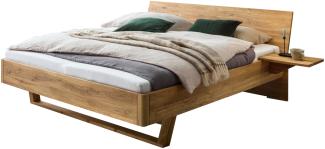 Bed Box Massivholz Bettrahmen Concept Line 300, Wildeiche geölt, mit Kopfteil und Nachtkonsolen 160x210 cm