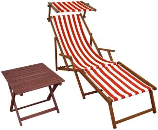 Relaxliege rot-weiß Gartenliege Strandliege Fußteil Sonnendach Tisch Gartenmöbel 10-314 F S T