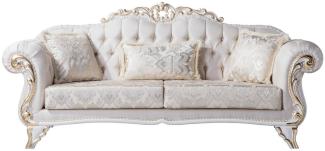 Casa Padrino Luxus Barock Wohnzimmer Sofa mit dekorativen Kissen Creme / Weiß / Gold 220 x 90 x H. 101 cm - Barock Möbel - Edel & Prunkvoll