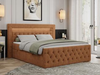 Boxspringbett, Stauraumbett mit Bettkasten, LED - GOLD-9 - 120x200cm - Orange Stoff - H4