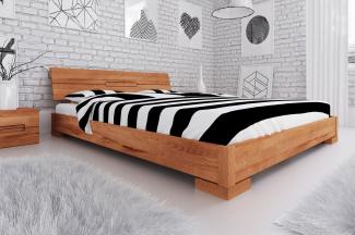 Bett Bento 5 aus Kernbuche massiv 80x200 cm mit Holzkopfteil und Holzbeinen