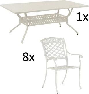 Inko 9-teilige Sitzgruppe Alu-Guss weiß Tisch 215x107x74 cm cm mit 8 Sesseln Tisch 215x107 cm mit 8x Sessel Urban
