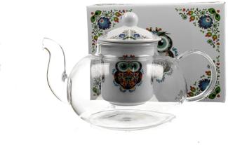 DUO ETNO 30242 Teekanne 1000 ml mit Teesieb OWL mit Teesieb, Glas - New Bone China Porzellan