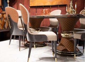 Casa Padrino Luxus Art Deco Esszimmer Stuhl 8er Set Creme / Braun / Grau / Gold