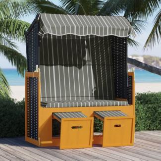 vidaXL Strandkorb mit Dach Poly Rattan und Massivholz Schwarz & Grau