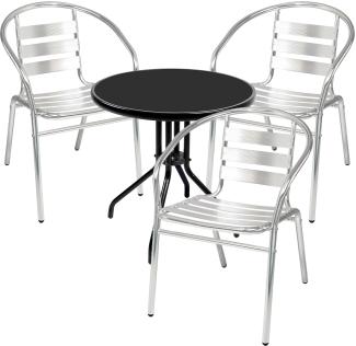 Bistro Sitzgarnitur Bistrogarnitur 4-teilig Tisch rund Ø60cm Schwarz/Silber