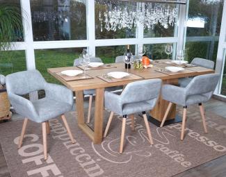 6er-Set Esszimmerstuhl HWC-A50 II, Stuhl Küchenstuhl, Retro 50er Jahre Design ~ Textil, vintage betongrau, helle Beine