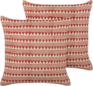 Dekokissen geometrisches Muster Baumwolle rot beige 45 x 45 cm 2er Set DEGLUPTA
