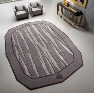 Casa Padrino Luxus Wollteppich Grau / Schwarz - Verschiedene Größen - Handgetufteter Woll Teppich - Wohnzimmer Teppich - Schlafzimmer Teppich - Luxus Kollektion