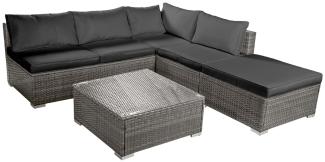BRAST Gartenmöbel Lounge Sofa Couch Set Oase Grau Poly-Rattan für 4 Personen